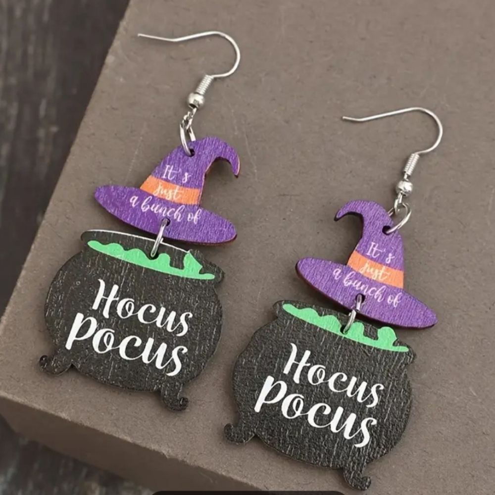 Hocus pocus dangle wood earrings